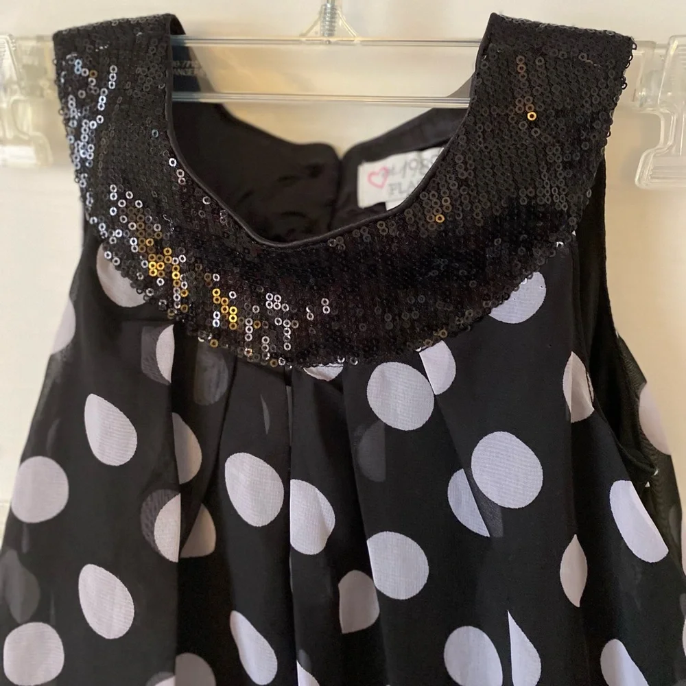 Childrens Place Sequin Black & White Polka Dot Dress or Tunic Top Size 5